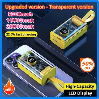 Power Bank portatile da 20000 mAh ricarica rapida per schermi LED esterni trasparenti USB/tipo C per telefono cellulare Apple Samsung Huawei
