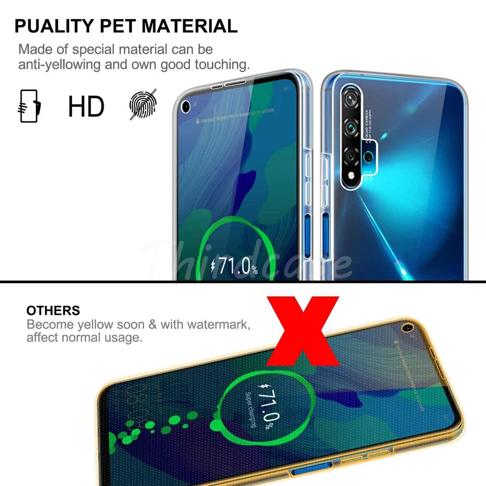 노바 360 풀 바디 케이스, PET 유리 포함, 화웨이 노바 5T 범퍼 PC + 실리콘 더블 클리어 커버, 노바 5T 코크