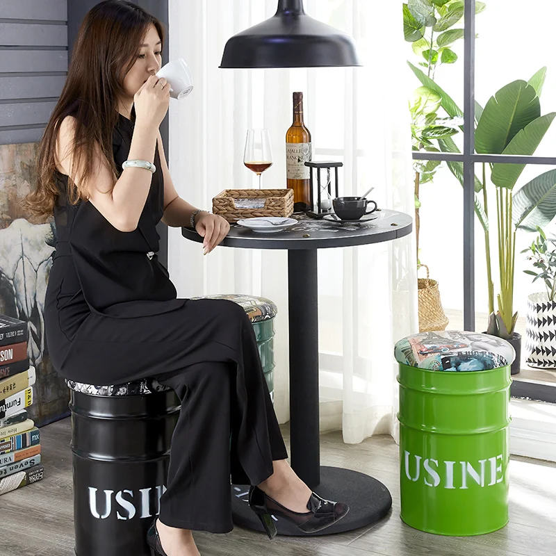 

Oil drum stool fashion creative storage round personality clothing store photo industrial style paint barrel iron drum wrought