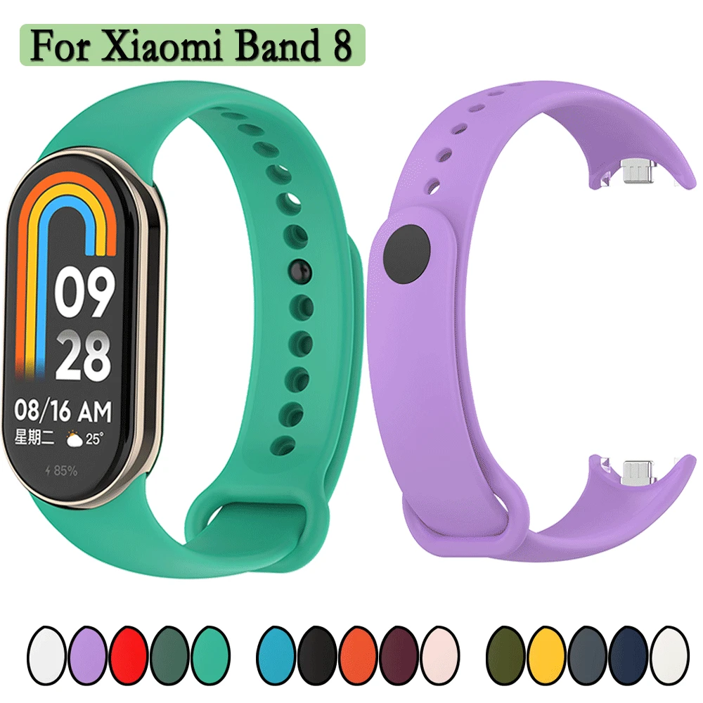 

Ремешок силиконовый для Xiaomi Band 8, мягкий и прочный регулируемый спортивный браслет с металлическими разъемами, удобен в носке