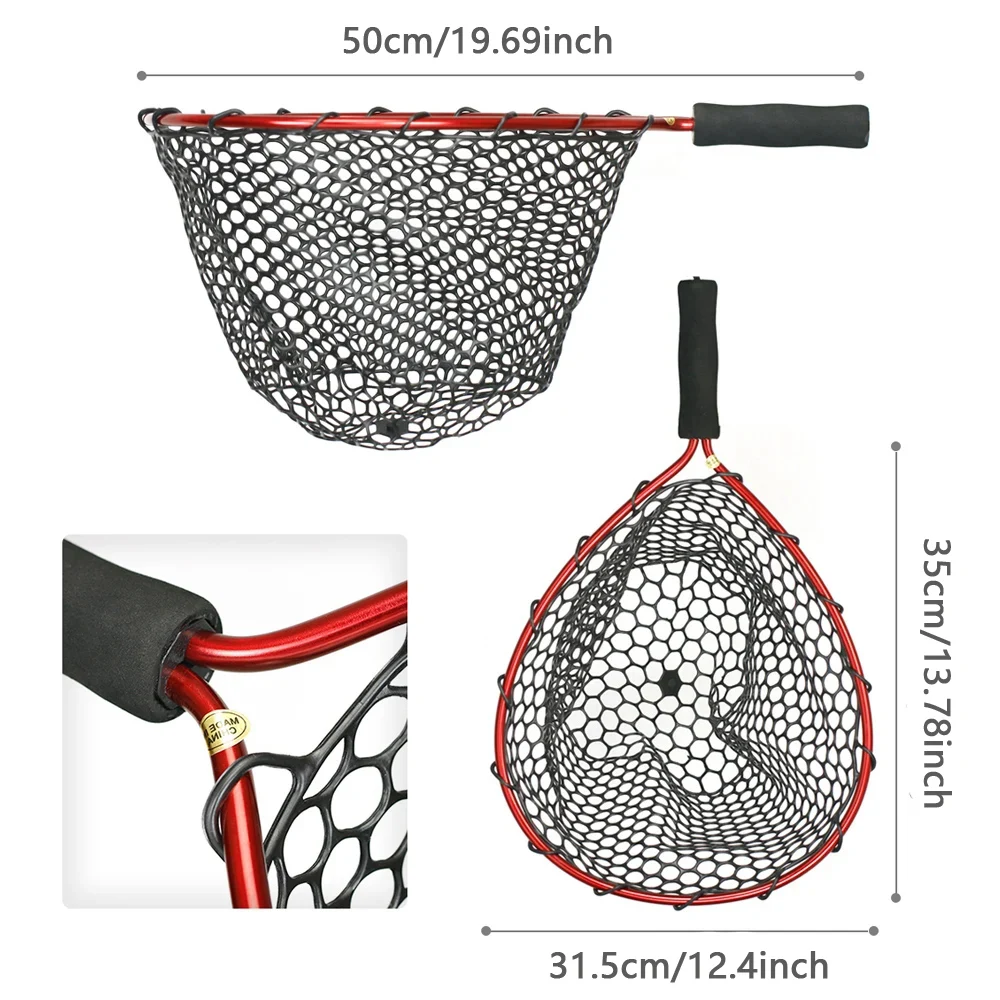 Soft Silicone Fishing Landing Net Aluminium Alloy Pole Fishing Tools Small Hand Mesh Foldable Casting Network Trap Nets fishing landing net fishing net fishing traps