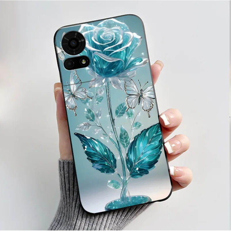 Luxury Butterfly Flowers Black Shockproof Soft Silicone Bumper Phone Case