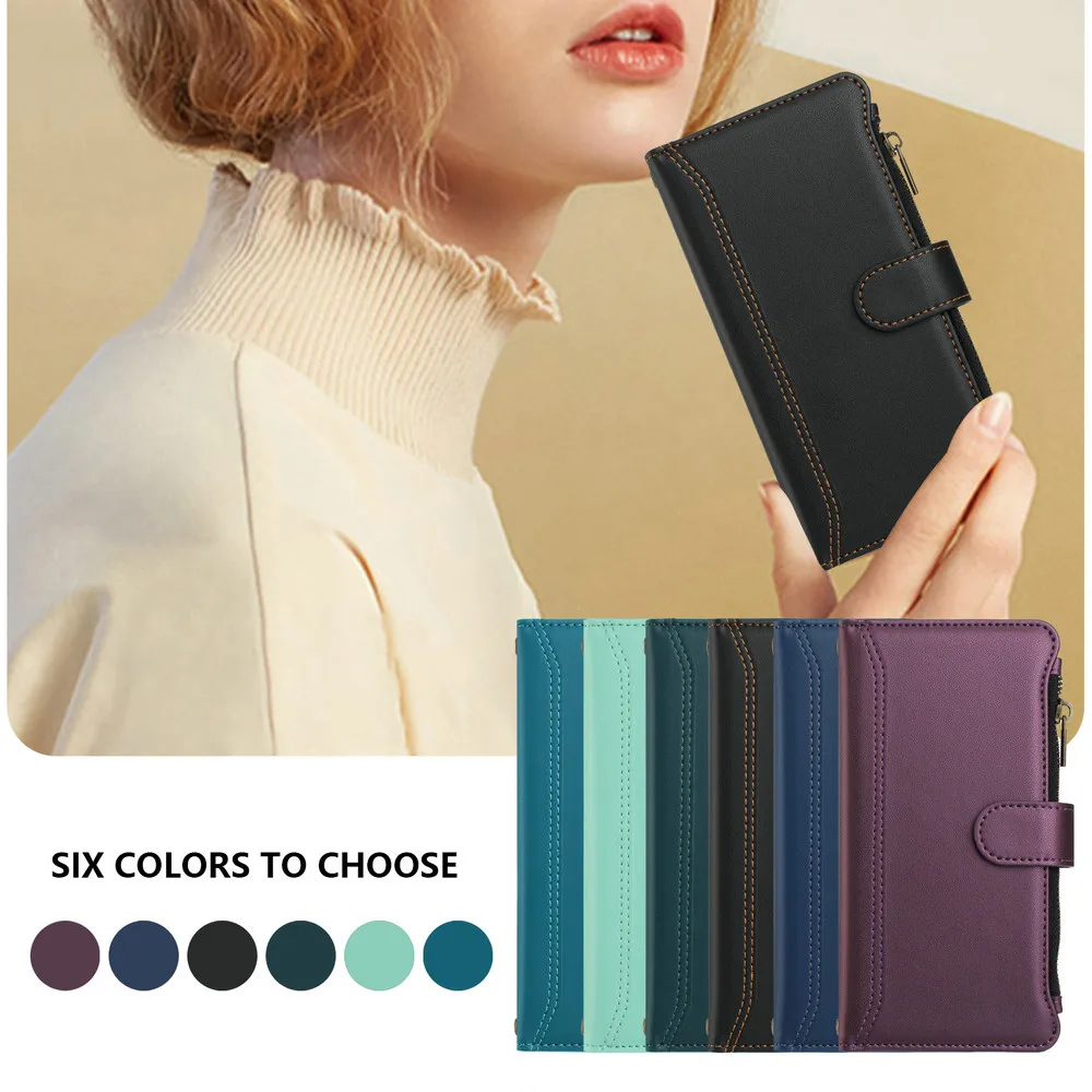 Enhanced Leather Zipper Wallet Flip Case with 9-Card Slots