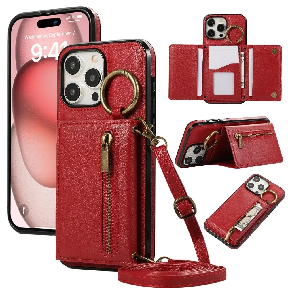 Sleek Crossbody Leather Phone Case with Zipper Wallet & Card Holder