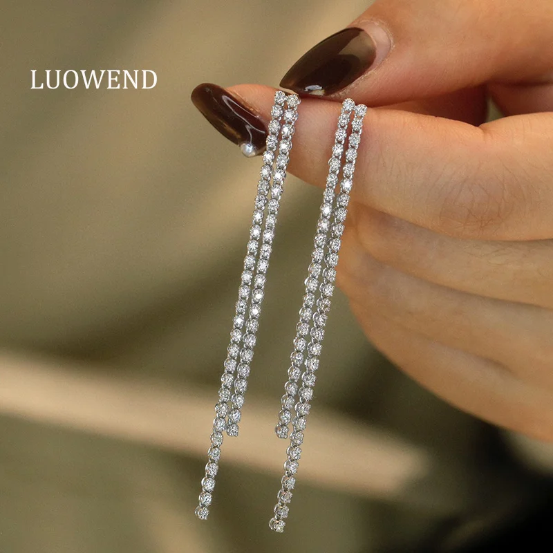

LUOWEND 18K White Gold Earrings Luxury Elegant Design 1.1carat Real Natural Diamond Drop Earrings for Women High Party Jewelry
