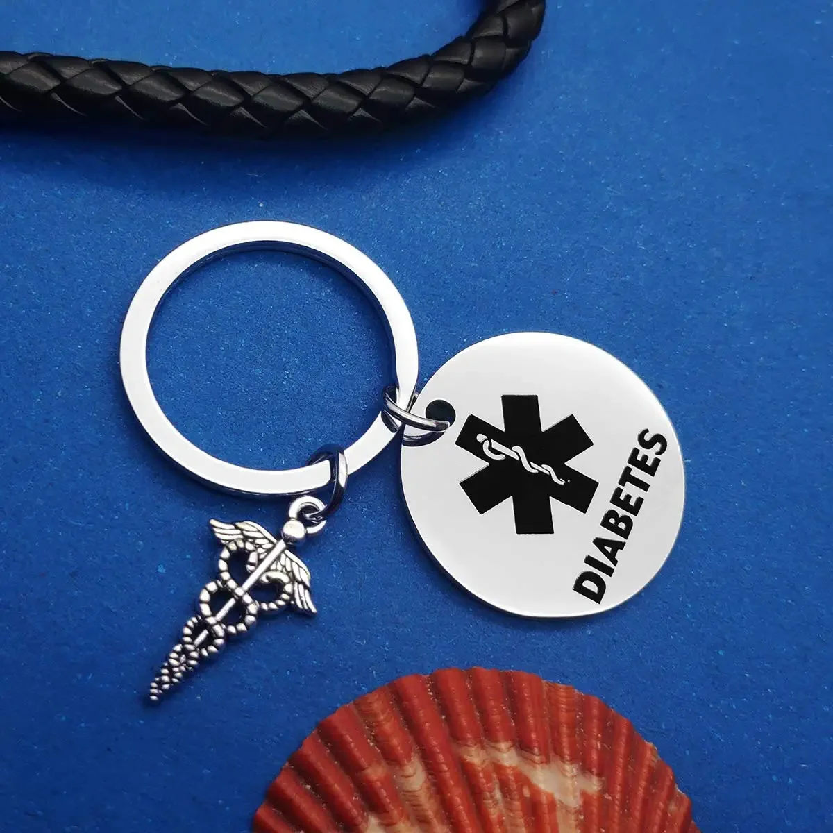 Portachiavi Medico Diabetico In Acciaio Inossidabile Con Targhetta - Nero/Argento 2,8x5 Cm