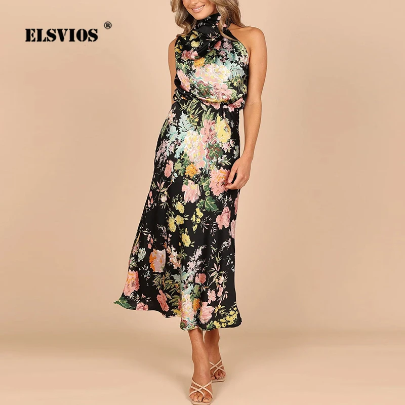 

Summer 2023 Women's New Sleeveless Party Dress Elegant Halter Multicolor Commute Office Lady Dresses Fashion High Waist Clothes