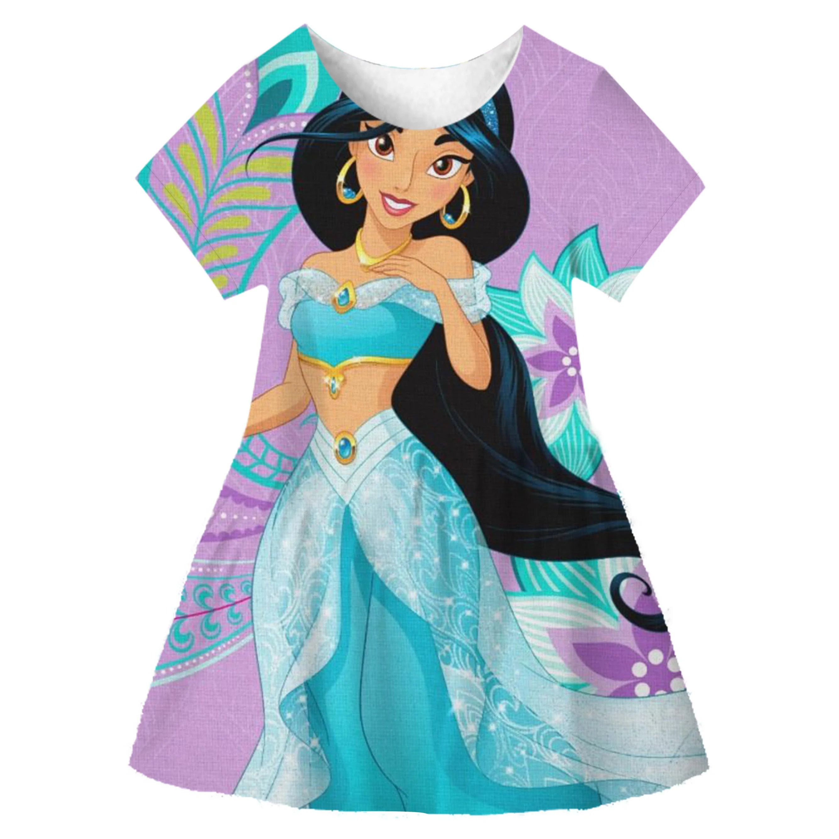 Princess Jasmine Dress For Girls Halloween Cosplay Party Fantasy Costumes Disney Series Summer Kids Casual 3D Dresses 2022 Frock