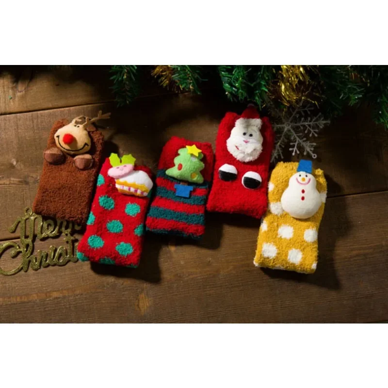 

Winter New Three-dimensional Cartoon Christmas Socks Coral Velvet Parent-child Floor Pile Sleeping Socks for Adults