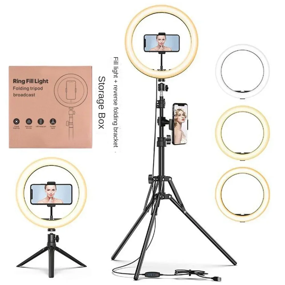 LED Ring Light with Tripod Stand and Phone holder for Live Stream/Makeup/YouTube Video/, Compatible with All Phones
