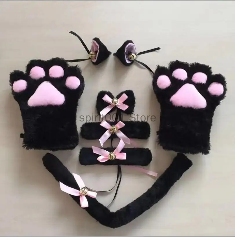 

Cat Cosplay Lolita Props Set Kitten Tail Ears Collar Paws Gloves Kit for Halloween Accessory Hairband Ears Neko Fantasy Set