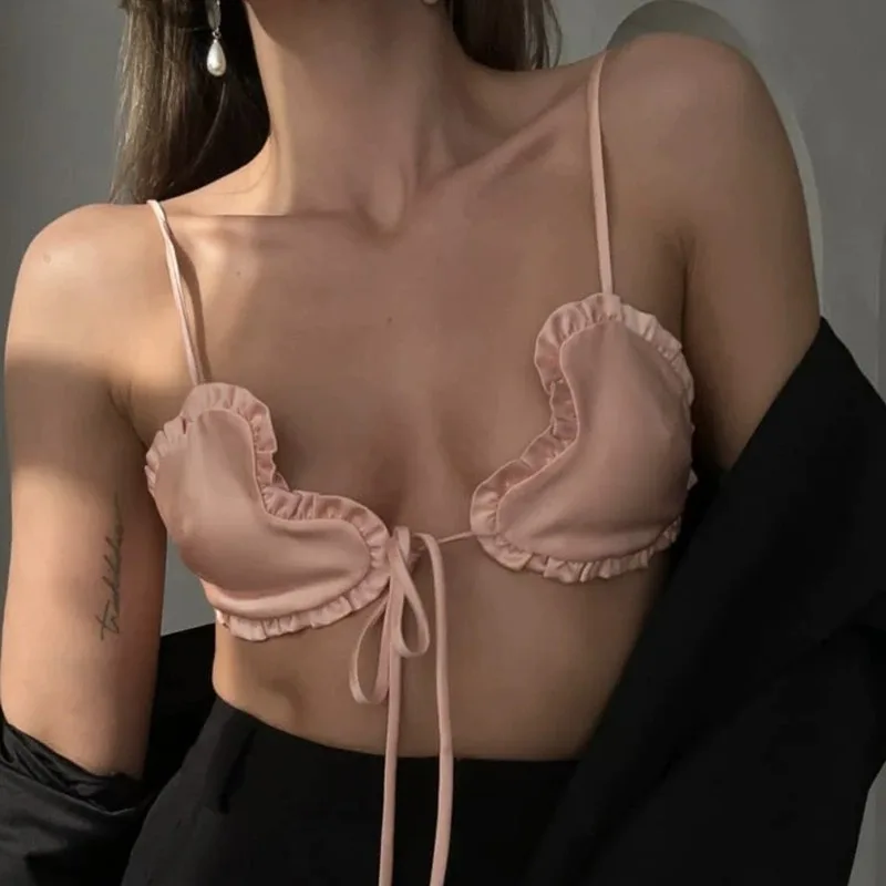 

Summer Vacation Sexy Babes Super Short Tank Top Outdoors Beach Pink Cute Bra