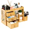Bamboo Makeup Organizer with 3 Drawers & 12-Grid Lipstick Holder, Desk Bamboo Vanity Jewelry Organizer 1