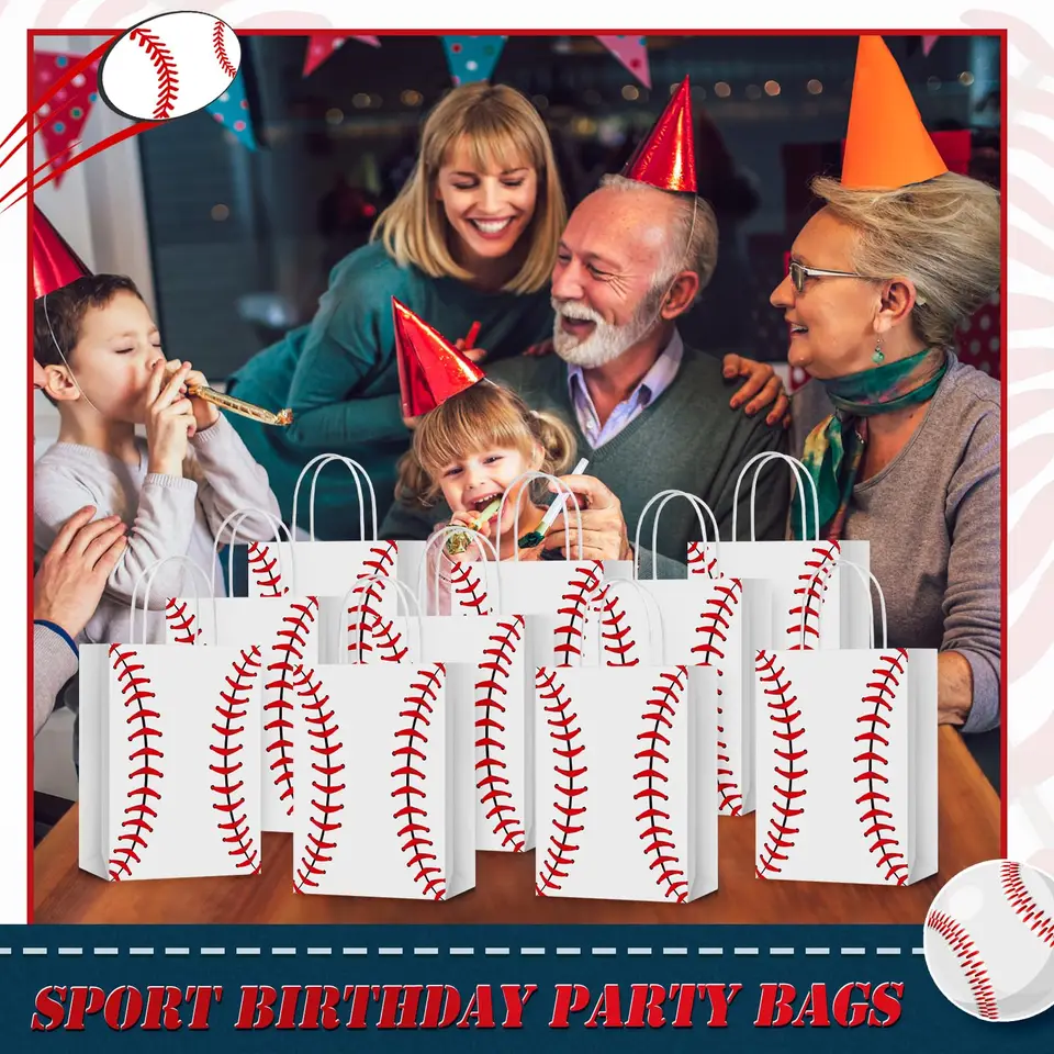 4/24 pezzi sacchetti regalo di carta da Baseball con manico modello Baseball sacchetto di caramelle Kid Boy Sport Ball Game tema decorazioni per feste di compleanno