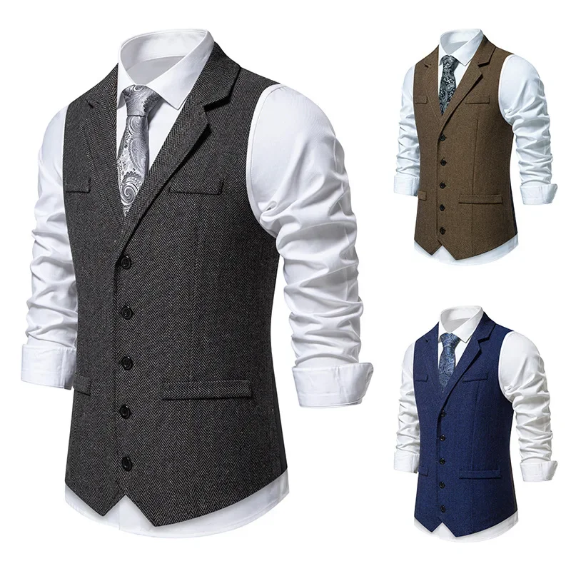Vintage Men's Suit Collar Vest Plus Size Loose-Fit Single-Breasted Business Scene Shoulder Vest Trendy Motorcycle Rider Jacket