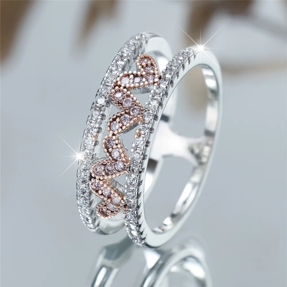 Crystal Female White Zircon Stone Engagement Rings For Women Silver Color Wedding Bands Jewelry Party Gifts