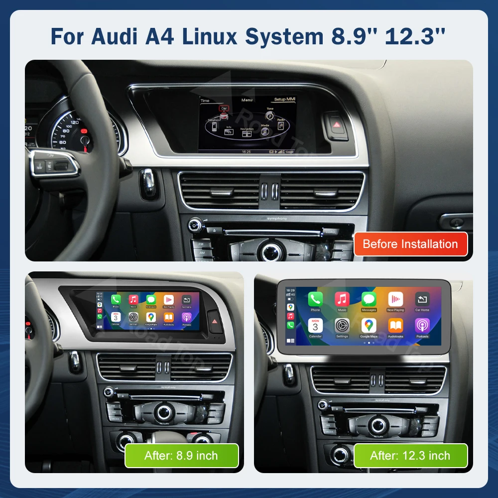 Touch screen display multimediale da 8,9 pollici 12,3 pollici per Audi A4 S4 2009-2015 Airplay Miracast funzione Wireless Carplay Android Auto - immagine 3