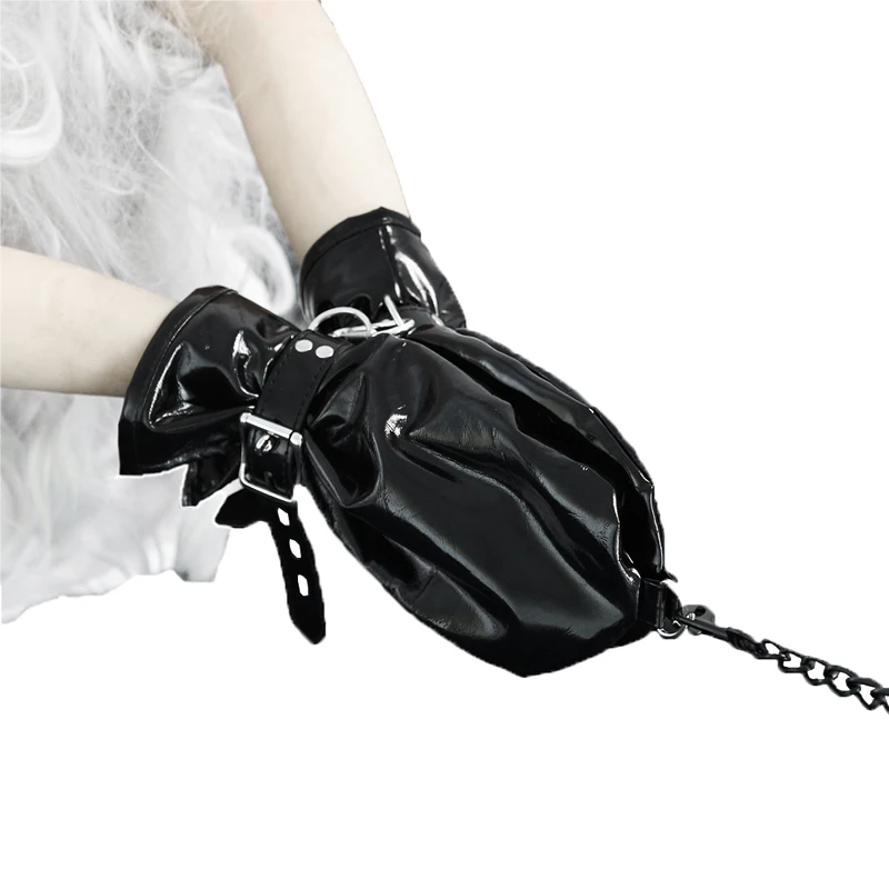 Cosplay Maid Erotic Costumes of Black Patent Leather Porn Gloves Handcuffs  with Chains for Fetish Bdsm Bondage Binding Sex Toys| | - AliExpress