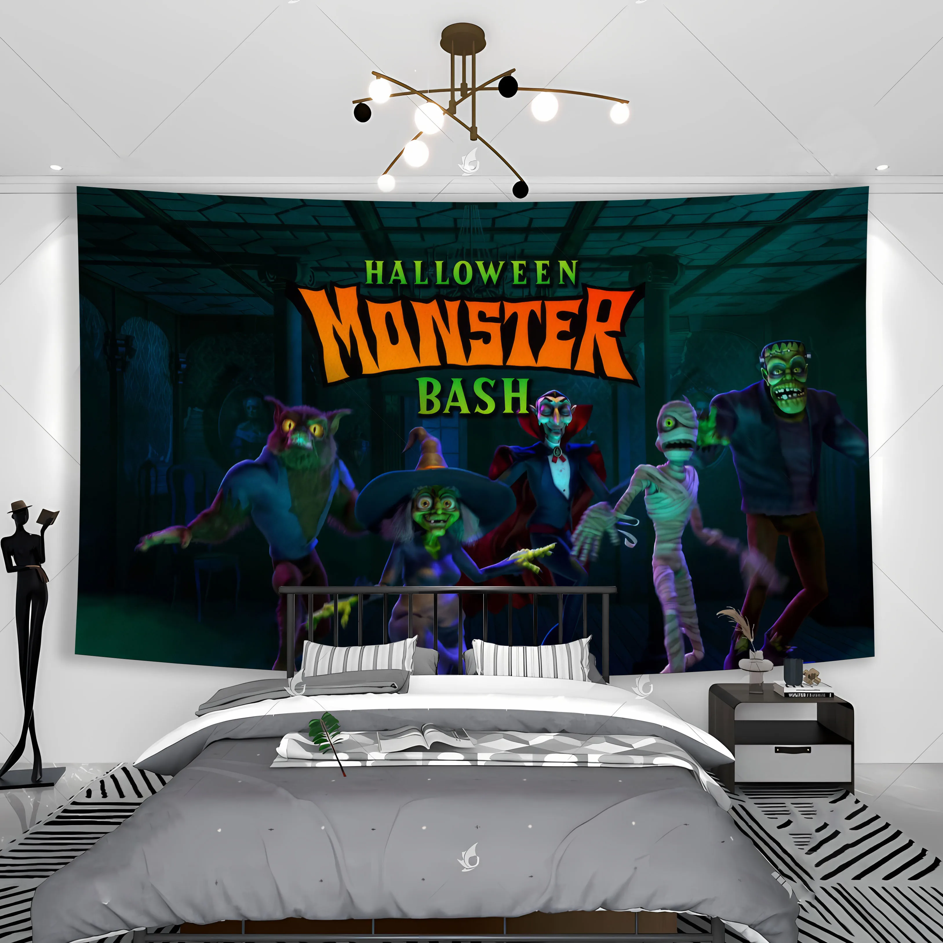 

Scary Pumpkin Halloween Wall Hanging Tapestry Banner Flag Halloween Party Wall Cloth Tapestries Psychedelic Tapiz Witchcraft