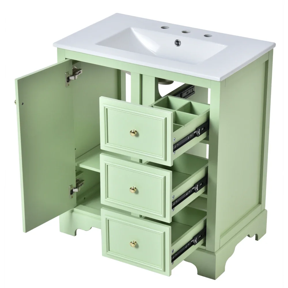 30 Inch Bathroom Vanity with Sink, Modern Elegant Bathroom Storage Cabinet with 3 Drawers and Adjustable Shelves