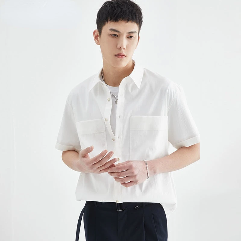 

Summer Cool Men's New Shirts Uniform Loose Short Sleeve Shirt Casual Loose Basic Short Shirts Solid Color Fashion 2023 C21