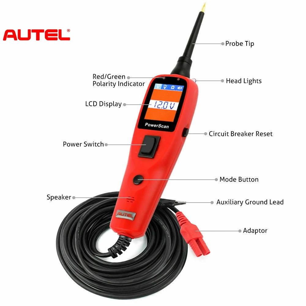 Autel PowerScan PS100 자동 전기 회로 측정기 테스터 자동차 시스템 진단 도구 회로 프로브 키트, 12V/24V