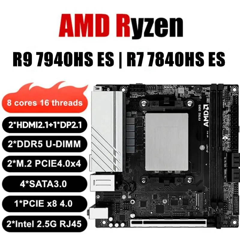 Topton AMD Gaming Motherboard Ryzen 9 7940HS ES 7840HS ES 2xNVMe 4xSATA PCIEx8 2xDDR5 NAS Mainboard 2x2.5G LAN ITX Firewall 4