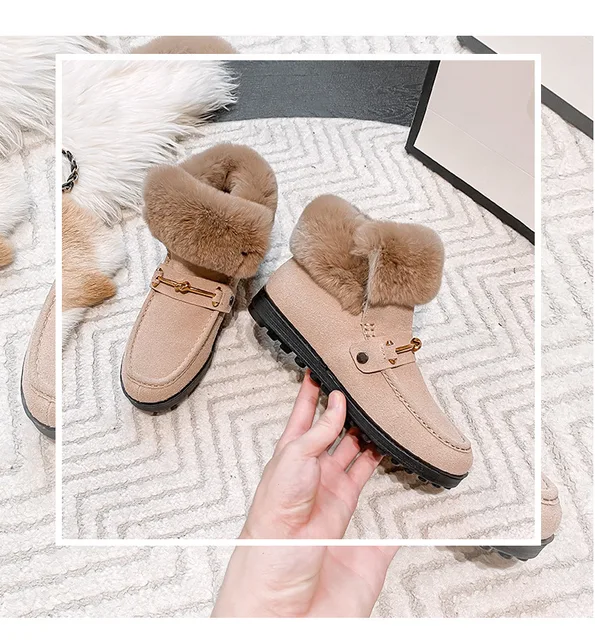 Rabbit Fur Snow Boots with Bow Winter Women Shoes – Shoeu