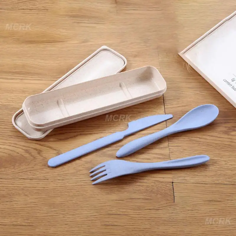 Cutlery Set Western Style Cutlery Set Picnic Cutlery Set Stainless Steel Cutlery Set Picnic Tableware Camping Cutlery Set Travel Cutlery Portable Box Japan Style Wheat Straw Knife Fork Spoon