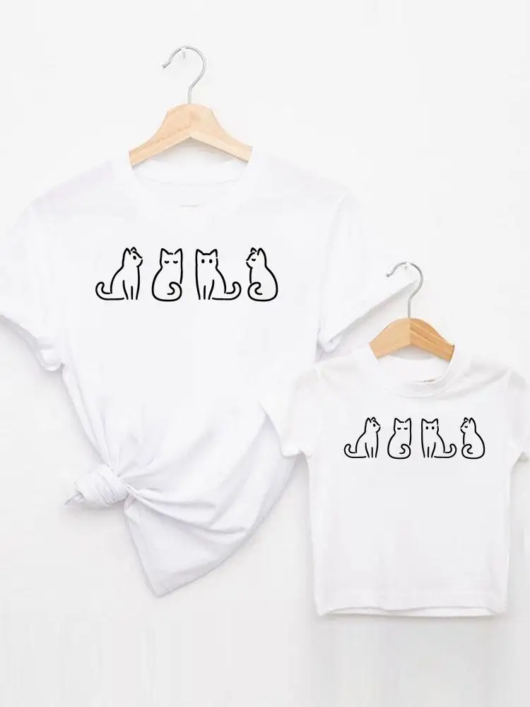 

Tee Family Matching Outfits Women Casual Kid Child Summer Cat Lovely Pet New Mom Mama Mother Tshirt T-shirt Clothes Clothing