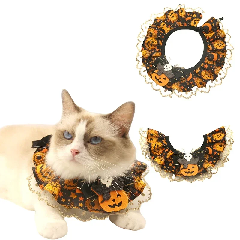 Pet Halloween pumpkin patterned scarf with adjustable collar for holiday decoration and quirky costumes