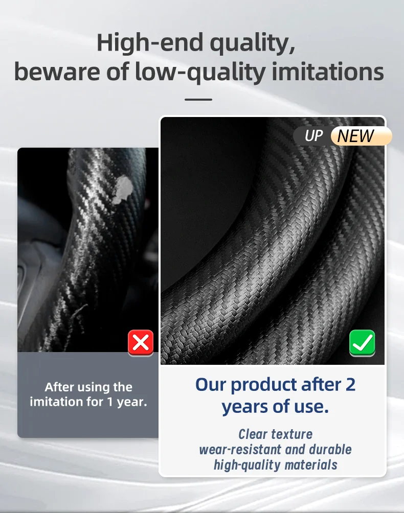 Maßgeschneidertes perforiertes echtes Leder, strukturiertes Lenkrad aus Kohlefaser, Sport-Autozubehör, atmungsaktiv, für Golf, BMW, Fiat – Detail 6