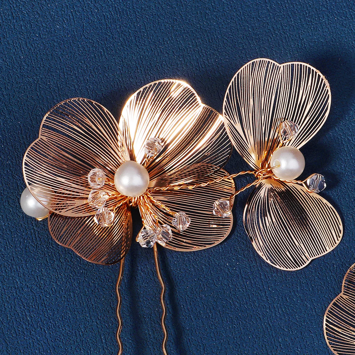 2 Stück goldene Perle Strass Haarnadel für Frauen neueste Braut Hochzeit Haars täbchen Boho-Stil Kopf bedeckungen Haarschmuck – Detail 8