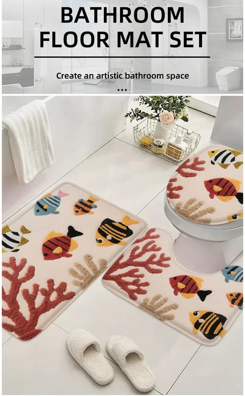VIKAMA Badezimmermatte mit Ozeanwelt-Muster, rutschfeste Türbodenmatte, Duschraumteppich, saugfähige Badewannen-Fußmatte, Heimdekoration – Detail 1