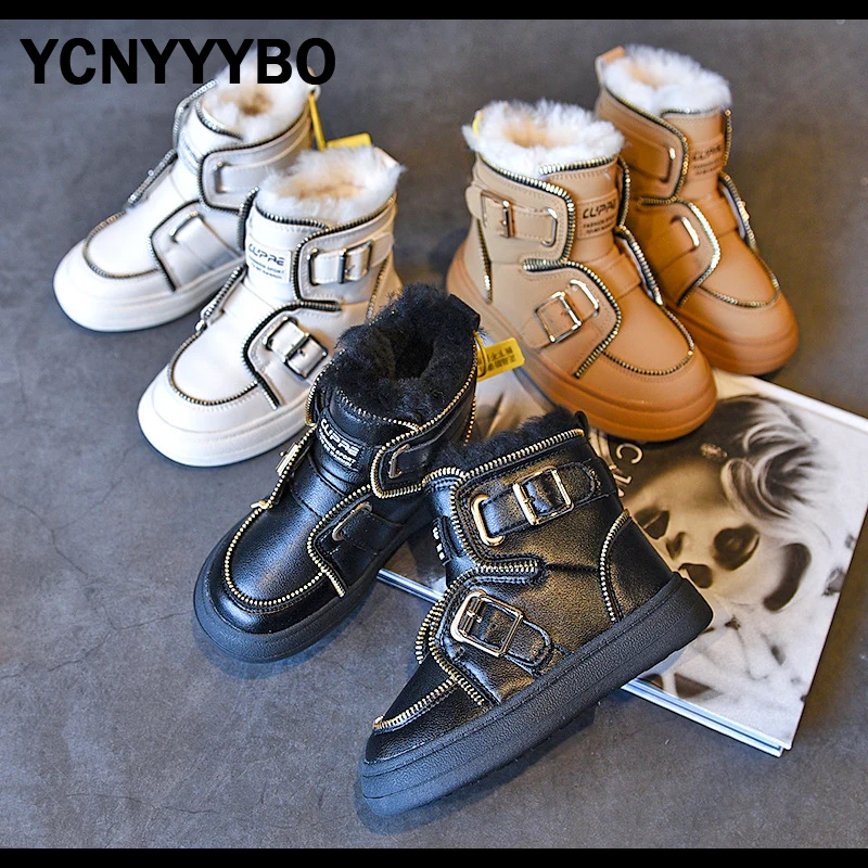 

New Winter Kids Snow Boots Children Ankle Boots Baby Girls Brand Black Shoes Boys Warm Leather Boots Slip On Waterproof Platform
