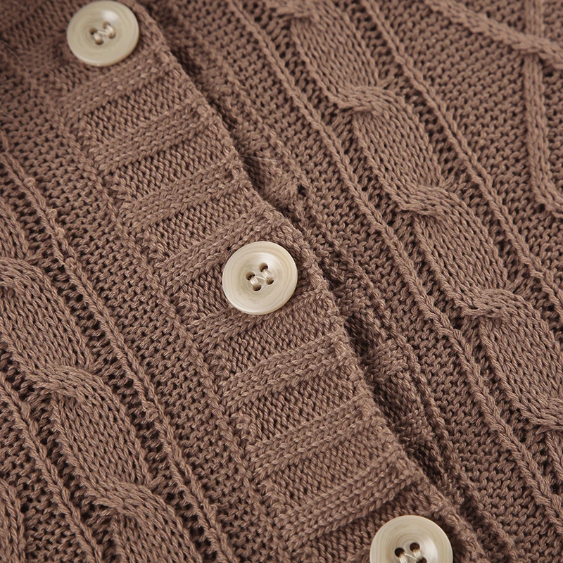 Y2K Brown Buttons Crop Sweater with Detachable Fur Collar Autumn Vintage 2000s Knitted Cardigan Slim Winter Outfits