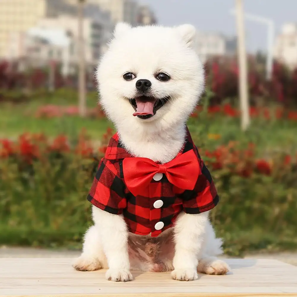 Dog Cute Plaid Shirt Suit Wedding Dress For Teddy Bichon Small Medium Big Size Dog Pet Clothes Cat Spring Summer Autumn Wear