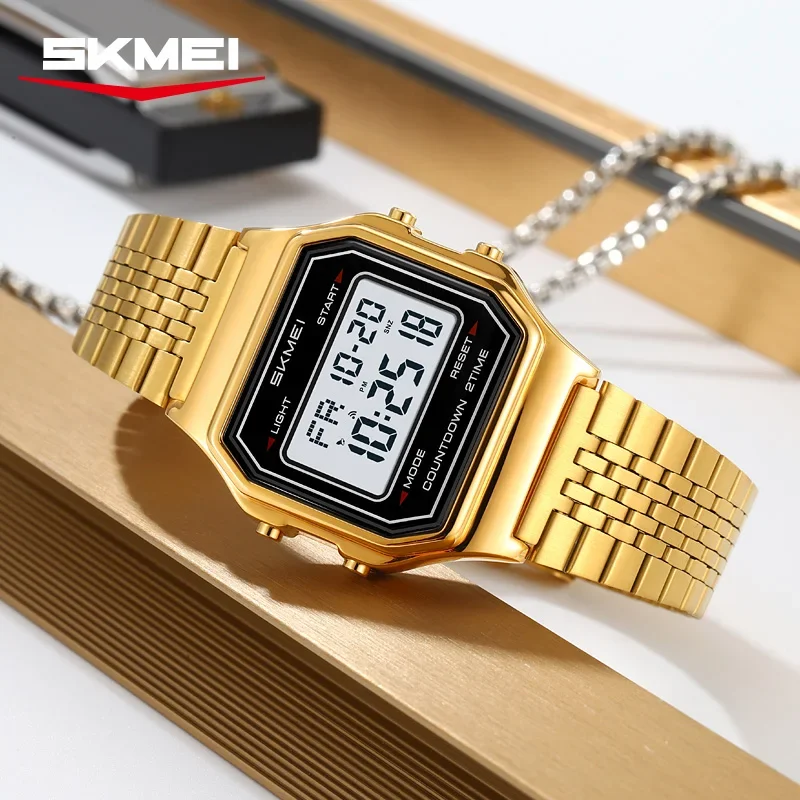 SKMEI 2465 Electronic Mens Wristwatches LED Display Sport Stainless Steel Waterproof Luxury Digital Watch for Men Reloj Hombre