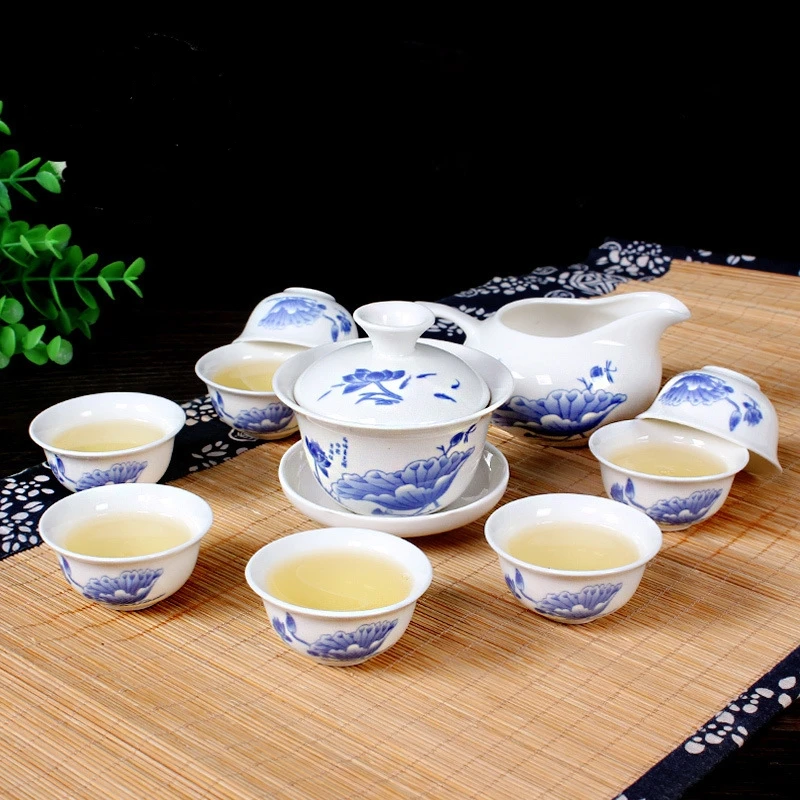8 Cups Chinese Kung Fu Tea Set Ceramic Teapot Gaiwan Tea Cups Tool