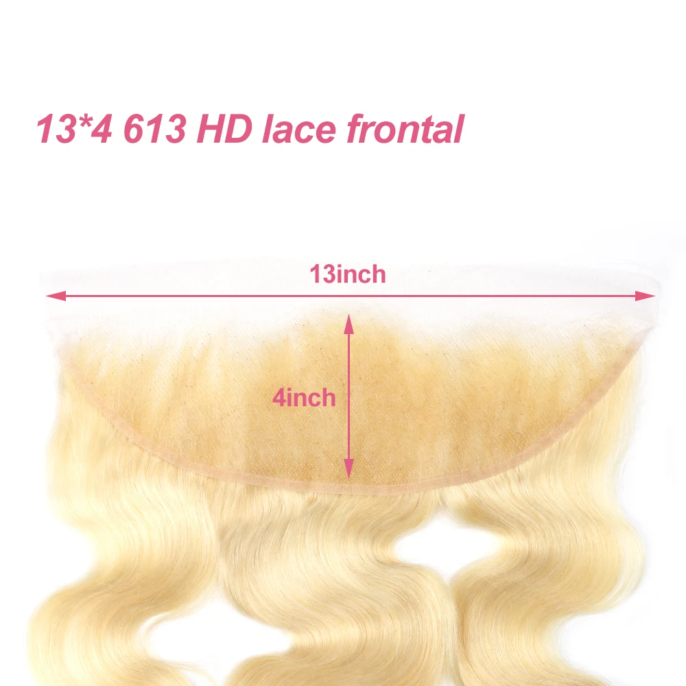 613 HD 바디 웨이브 레이스 정면 인모, 녹은 피부, 미리 뽑은 브라질 웨이브 금발 스위스 레이스 정면, 13x4