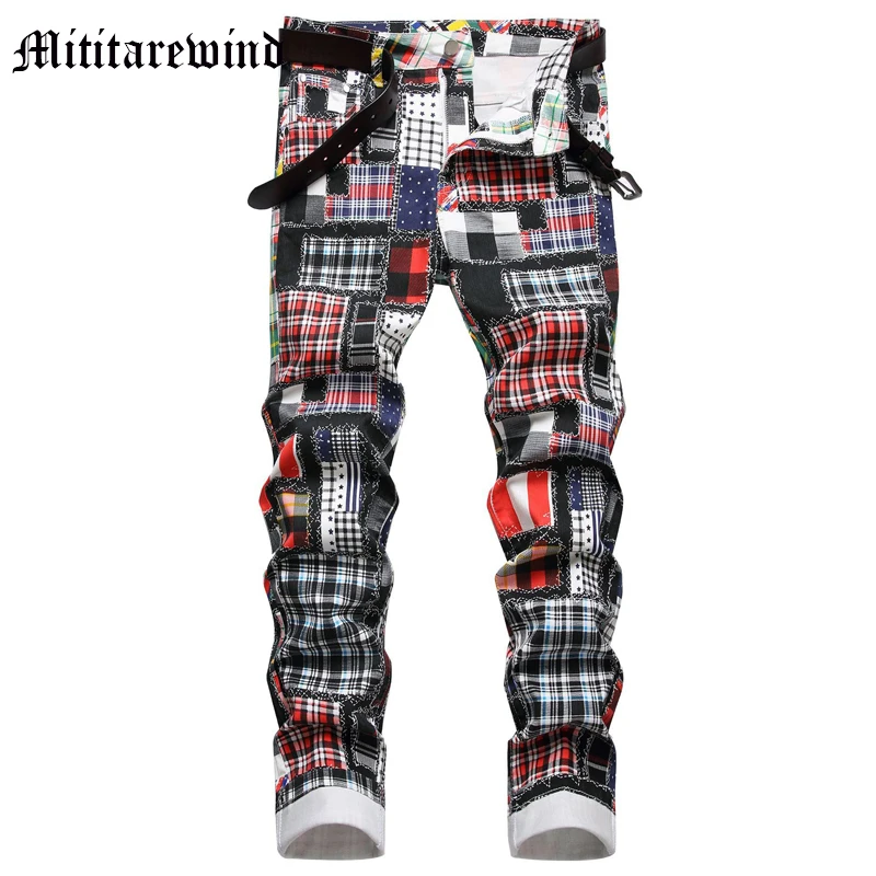 

Men's 3d Slim Print Jeans Plaid Casual Straight High Street Male Denim Pants Classic Rertro Vintage Y2k Hip Hop Stretwear Youth
