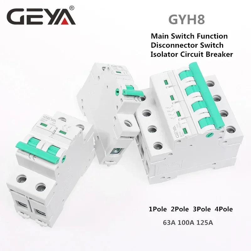 GEYA GYH8 Din 레일 4극 절연 스위치 400V 메인 스위치 63A 100A 125A 절연체 차단기
