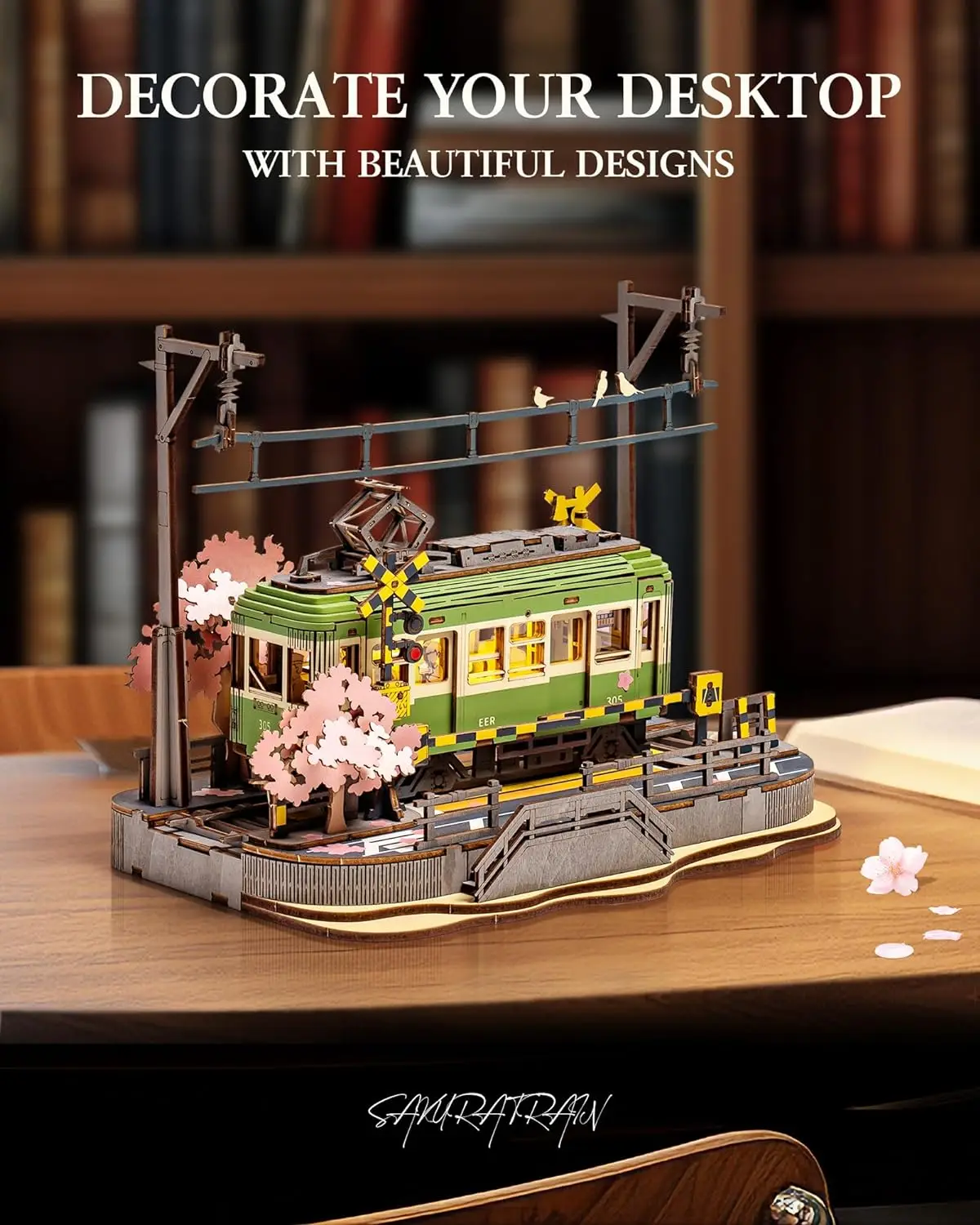 Robotime Sakura Journey Tram 3D Wooden Puzzles Model Car Kits Building Set Creative Gift STEM Toy for Girls Boys 223PCS - Image 3