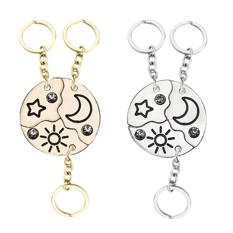 3Pcs Sun Moon Star Keychain for Men Women Round Shaped Stitching Pendant Key Chain Ring Holder BFF Friendship Party Gifts 2024 – Detail 2