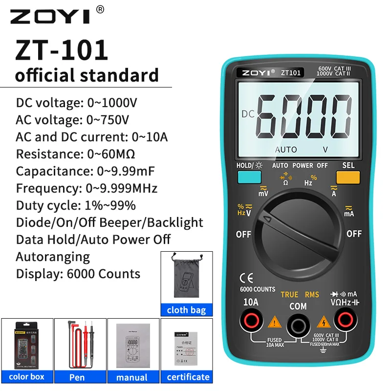 

ZT100 ZT101 ZT102 ZT109 ZT111 Digital High Precision Pocket Auto-Range Multimeter