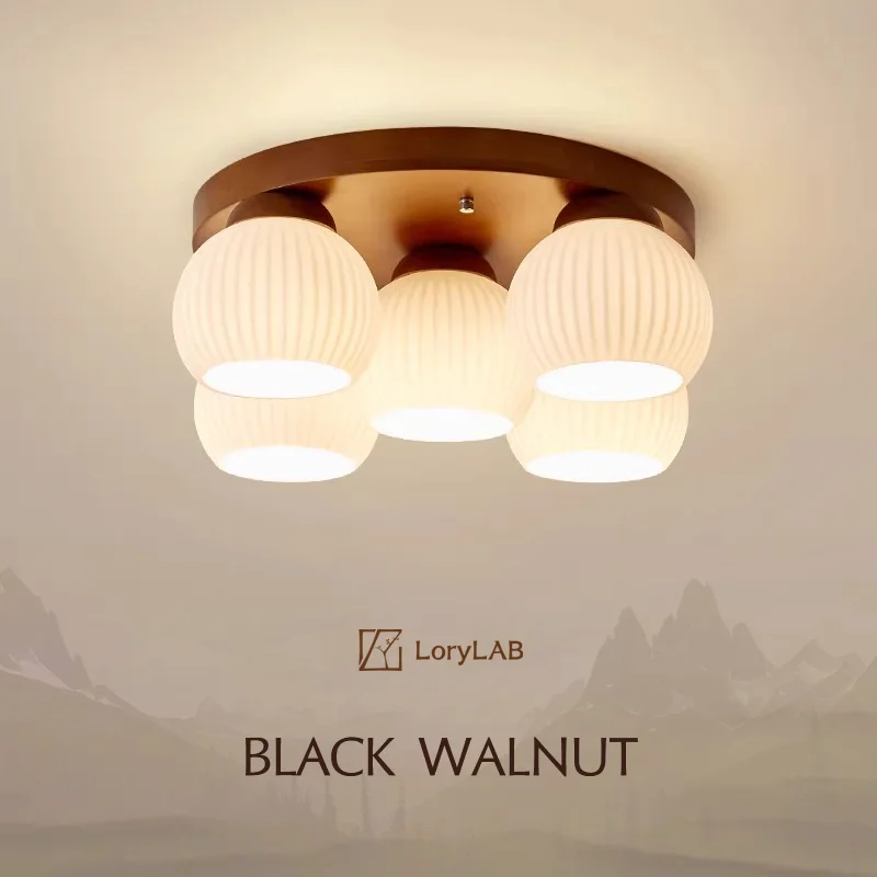 

Walnut Color Wooden Art Glass, Wabi-sabi Modern style, Ceiling Light for Bedroom, Bedside, Living, Bar island, Dining Room