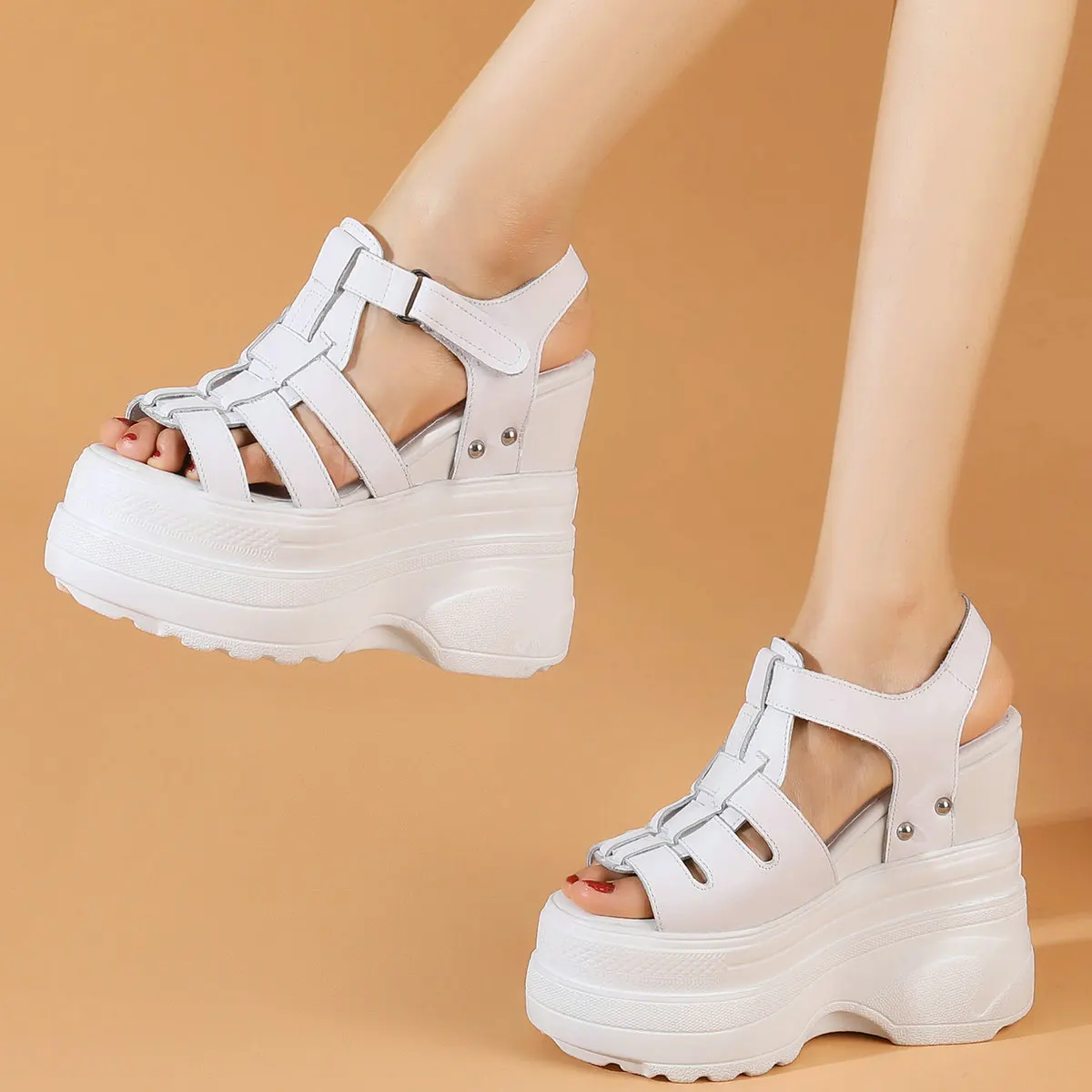 Platform Pumps Plus Size Shoes Women Genuine Leather Wedges High Heel Gladiator Sandals Female Summer Casual Shoe Big Size Shoes