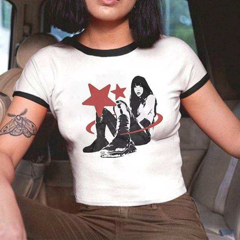 

Women's Emo Girl Y2k Top Print Tee Women Harajuku Tee Graphics Print Clothes Vintage Punk Gothic Grunge Baby Tee Crop Top