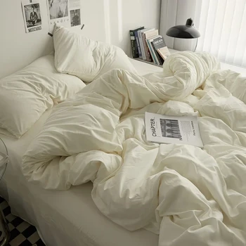 Hot Sale Ins Style Simple Solid Color Cotton Comforter Bedding Sets with Cotton Bed Sheet Set and Duvet Cover Bed Cover Set for