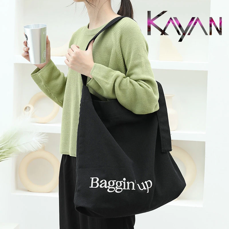 

Korean Causal Print Letter Women's Canvas Bag Large Capacity Solid Color Fashion Ladies Shoulder Crossbody Student Shopping Bag